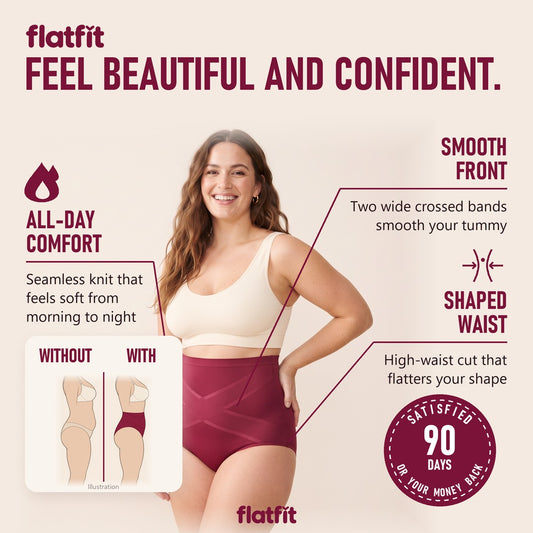 FlatFit Brief: all-day comfort, smooth front, shaped waist, 90-day money-back guarantee